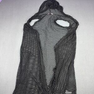 SJS Black Hooded Mesh Swim Cover Up Sleeveless Crochet Beach Cover-Up Plus 3X